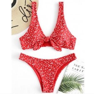Red floral bikini